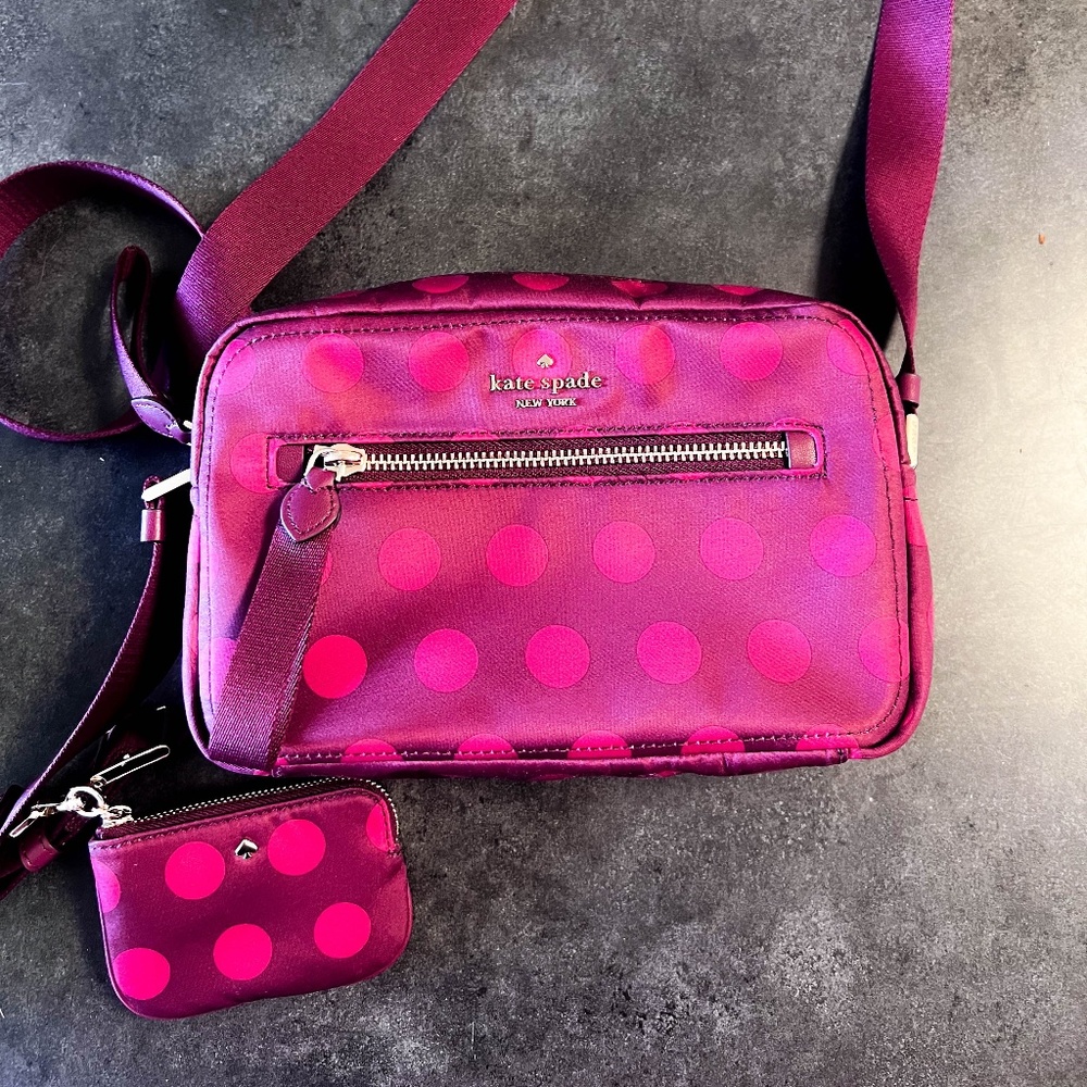 Kate Spade Pink polka dot cross body with change purse